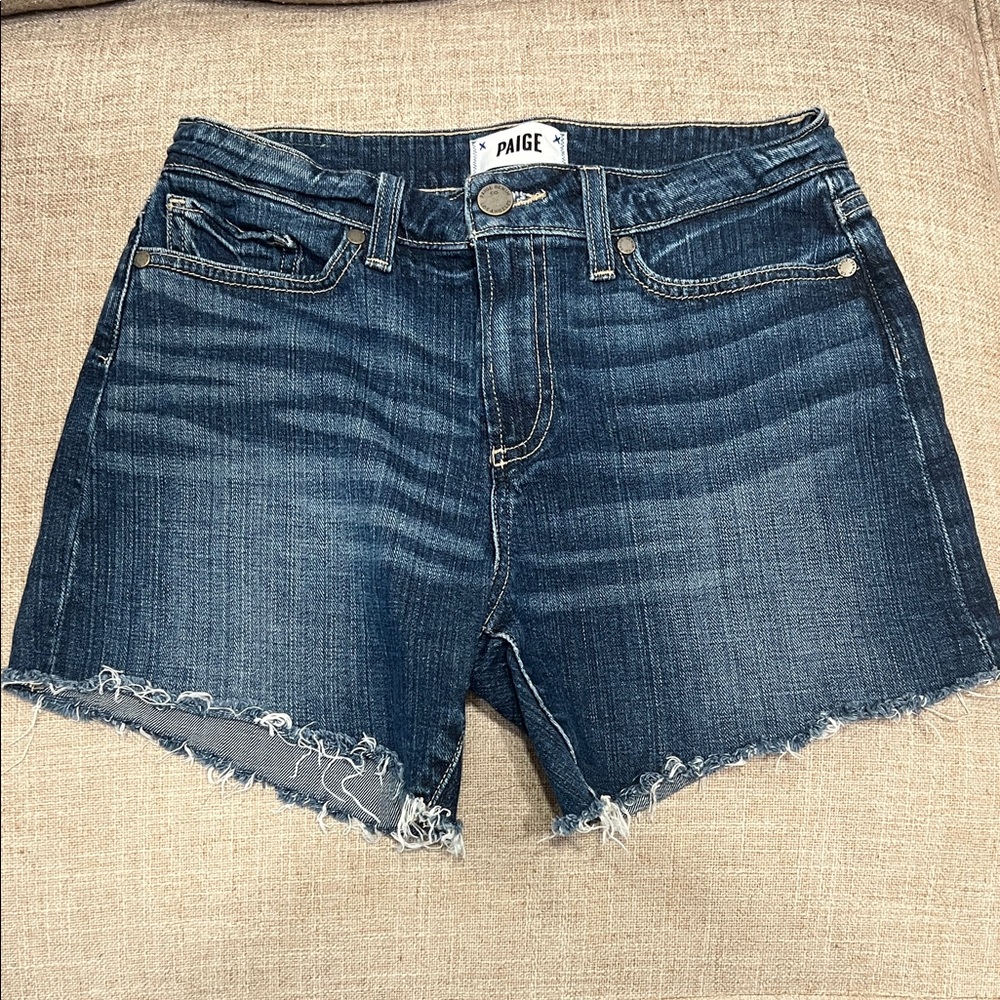 PAIGE EMILIA Dark Blue Frayed Denim Shorts